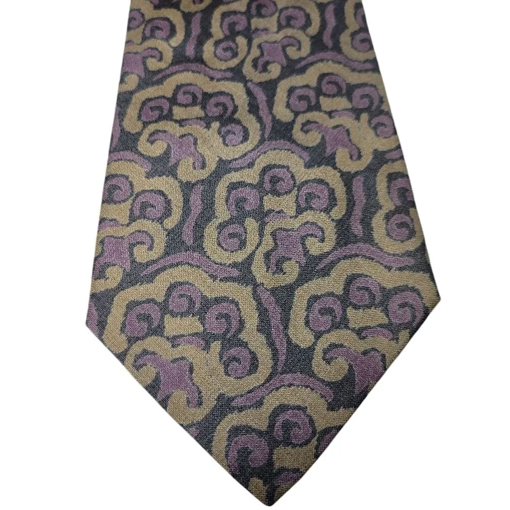 Giorgio Armani‎ Vintage Purple Tan Black Abstract Paisley Necktie Italy 56 1/2